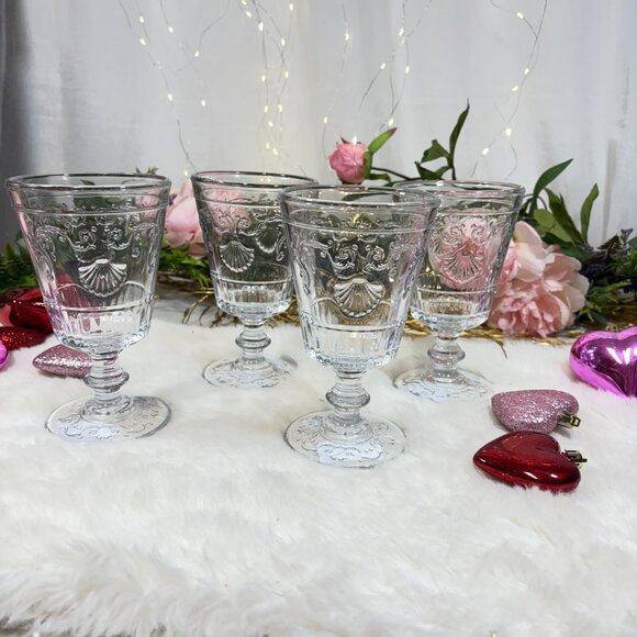 La Rochere Versailles Set of 4 Clear Water Goblet Glasses Shells Scrolls France - Picture 2 of 6